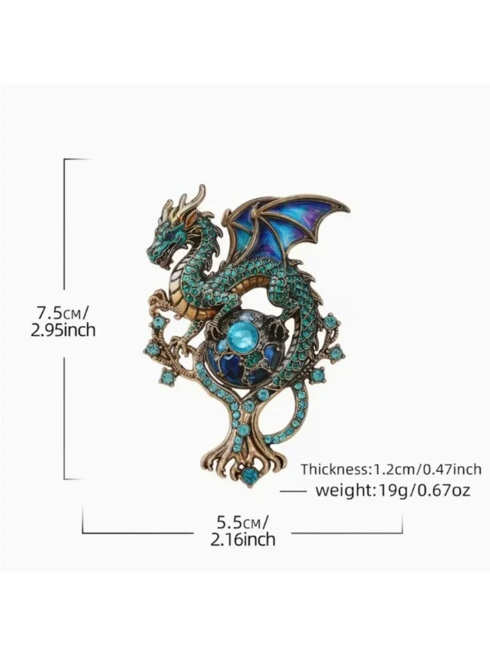 Yellow Enamel & Crystal Dragon Brooch